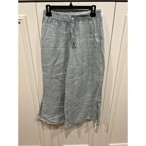 Tempo Paris Robins Egg Blue Linen Pull On Pants Size Large Boho‎ Lagenlook Beach